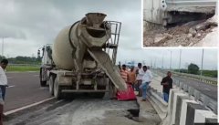 गंगा एक्सप्रेस-वे पर फिर धंसी सड़क, 7 फीट गहरा गड्ढा; मचा हड़कंप